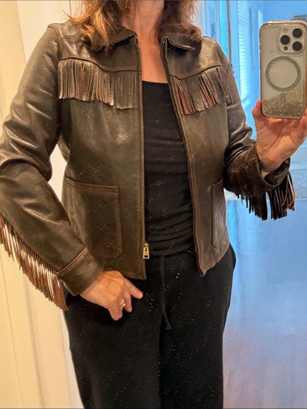 Banana Republic Brown Leather Fringe Jacket NWT XS - Picture 6 of 7